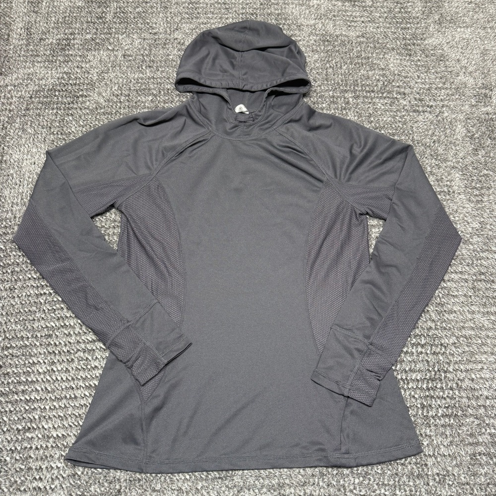 Fabletics Womens‎ L Gray Athletic Hoodie Thumbholes Mesh Panels Pullover Zip